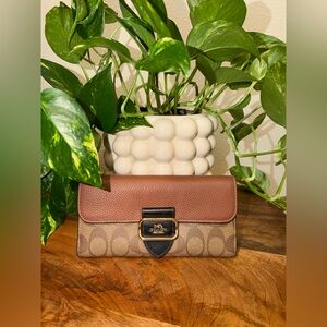 Coach Brown and Tan Wallet with Black Accent